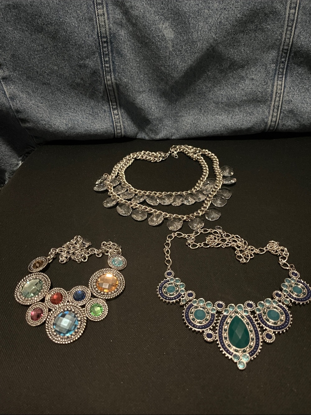 Lot of 3 Silver Tone Statement Necklaces - Women Jewelry